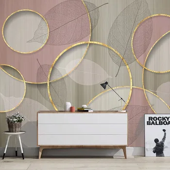 Custom Foto Tapetai, 3D Stereo Golden Circle Skaidrūs Lapai Rožinė Fone Sienų Dekoras Kambarį Miegamojo Sienos Meno Dokumentus