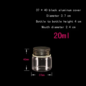 Talpa 20ml (3.7*4*2.4 cm) 150pcs/daug juodo Aliuminio dangtelis stiklinis butelis ,20ml Stiklo buteliukas su dangteliu,mini Stiklo Buteliai