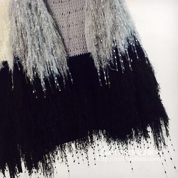 Moterų v-kaklo moheros Megztinis Rudenį Kutas juodos ir baltos spalvos gradientas kratinys megztinis atsitiktinis megztinis prašmatnus trumpų Viršūnes TB3393