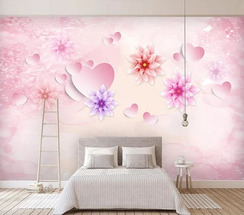 Dekoratyvinės tapetų Romantiškas gėlių rožinė širdis vestuvių kambario fone sienų tapyba