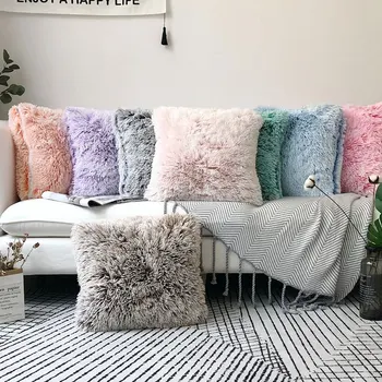 45x45cm vientisos spalvos ilgą pliušinis pagalvėlė padengti sofa-lova, kėdė, lova, purus kailis mesti užvalkalas šiltas dekoratyvinis mesti pagalvę padengti