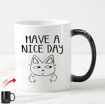Juokinga Have A Nice Day Katės Kavos Puodelis Humoro Katė didžiuoju Pirštu Magiški Puodeliai, Arbatos Puodeliai, Kačių Mylėtojas Naujovė Pokštas Kačiuko Mama Dovanos