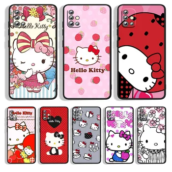 Anime Mielas Sveiki Kittys Telefono dėklas Samsung A91 A73 A72 A71 A53 A52S A42 A32 A33 A22 A23 A13 A12 A03S Juodo Dangtelio