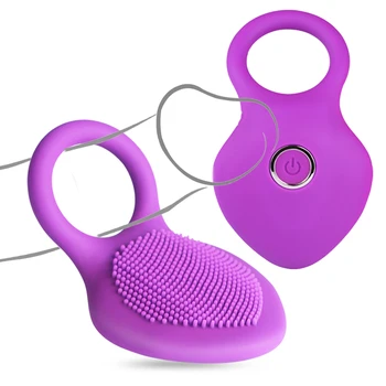 Vibracija Gaidys Laikui Žiedas su Massager Teptuku Silikono Sekso Žaislai, Ramioje USB Įkrauti Penis Vibratorius Žiedai 10 Greičio Vibratorius