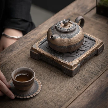 Paauksuota keramikos arbatinukas retro arbatos gamintojas keramikos krosnies, Kunfu nustatyti vieną puodą, Japonų stiliaus paprastas trimitas ąsotis