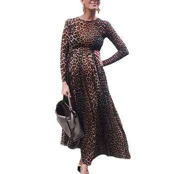Motinystės Suknelė Leopardas Spausdinti Drabužius Nėščioms Moterims Nėštumo Chalatai Už Nuotrauką Šaudyti Ilgomis Rankovėmis Medvilnės