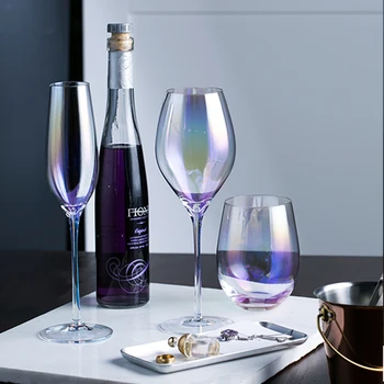 Krištolo stiklo Spalva jonų implantavimas stiklo ultra-plonas stiklas vyno, Šampano Taurės Kokteilio Stiklinę Viskio Taures spalva kojis taurių