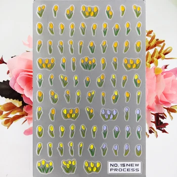 Matinė plėvelė 3D Nagų lipduką Meno Aukso Geltonos Tulpės Gėlių Floret Plonas Kietumas Slankiklį Nagai Dekoracijos, Lipdukai, Manikiūro Reikmenys