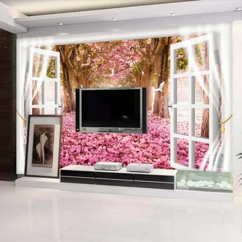 3D Krano Vyšnių Žiedų Gėlių Freskos Spausdinti Tapetai Gyvenimo Kambario, Miegamasis Pasirinktinis Dydis Namų Sienų Dekoras Gėlių Kraštovaizdžio