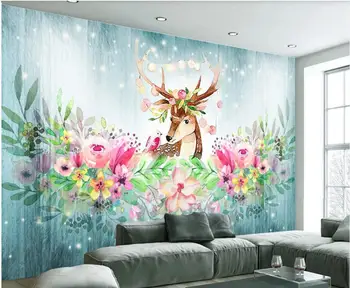 tapetų 3 d užsakymą bet kokio dydžio 3d sienos freskos ant sienų, Europos Dažytos Gėlės Briedžių foto tapetai kambarį