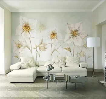 Pasirinktinis namų fono sienos popieriaus freskos atmosferos minkštas ir gražus modernus Nordic stiliaus gėlių TV fono sienos