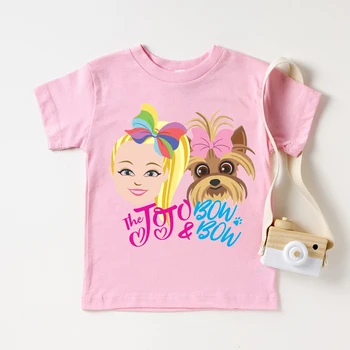 Mados naujas mergaičių marškinėlių mielas Jojo Siwa animacinių filmų spausdinti mergaitėms, rausvos spalvos drabužius vasarą, kūdikių mergaitės marškinėlius gimtadienio dovana viršūnes didmeninės