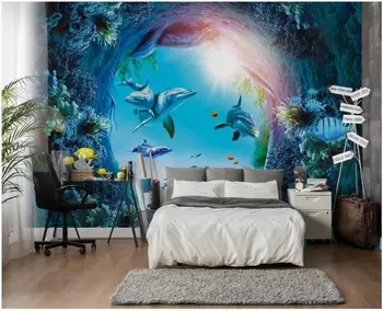 Custom foto tapetai, 3d freskomis tapetai Povandeninio pasaulio delfinų fono sienos popieriaus freskos už kambarį apdaila