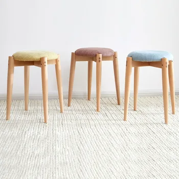 Modernus minimalistinis medžio masyvo išmatose, miegamojo, makiažas išmatose Šiaurės audinys minkštas krepšys kėdė namuose