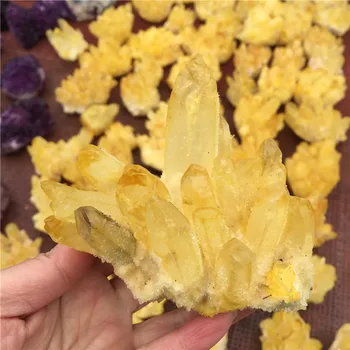 Natūrali Uoliena Kvarco Kristalų Sankaupos Geltona Mineralinių Kristalų Mėginių Namų Puošybai Gydymo Akmuo