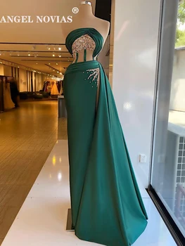 Naujas Atvykimo Ilgai Moterų Žalia Vakaro Suknelės su Kristalais Oficialų Vestidos De Mujer Elegantes Para Fiesta 2022