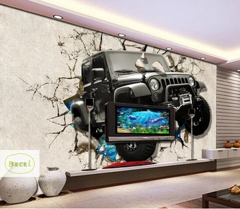 Bacal Užsakymą Foto Tapetai, 3D Stereoskopinis Jeep Automobilių Skaldyti Sienos Freskos Kambarį Vaikams Miegamasis Baras Dekoratyvinis papel de sumalti