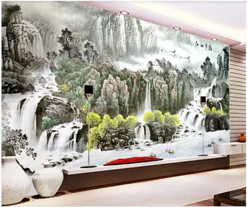 Custom freskos 3d sienos freskos Kinų stiliaus kalnų krioklys ir tekančio vandens dekoracijos, dekoras foto tapetai kambarį