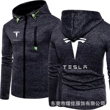 Pavasarį, Rudenį Vyrų Hoodie už Tesla Logo Aukštos Kokybės Megztiniai su Gobtuvu, Užtrauktukas Drabužiai
