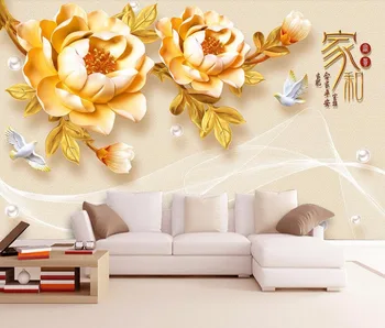Beibehang Užsakymą tapetai namų ir turtinga 3D iškilumo bijūnas papuošalai sofa-lova, TV foną, namų dekoro fono sienos 3d tapetai