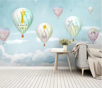 Bacal Užsakymą tapetai 3d tėtis peint animacinių filmų karšto oro baliono rankomis dažyti akvarele freskos vaikams kambaryje, TV foną, dekoras
