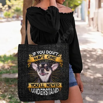 Turi Vieną Čihuahua Nešti Maišą 3D Spausdinimo Rankenos Laikymo Shopper Bag, Sulankstomas Pakartotinai Tote Daugiafunkcinė 14 Stiliaus šuo modelis