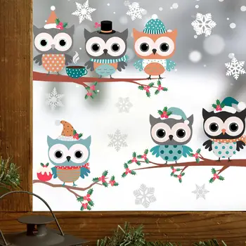 Kalėdų Animacinių filmų Paukščių Lango Stiklo Lipdukai Linksmų Kalėdų Dekoro Namų Veidrodis Lipdukai Snaigės Sienos, Durų Lipdukai H5V9
