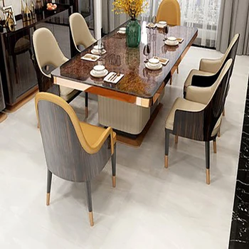 Šviesos prabangus marmuro stalas ir kėdė derinys post-modernūs, prabangūs, stačiakampio masyvo stalas italijos kambarį