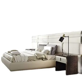 Pramonės kainos šiuolaikinės subtilus dizainas mediniai minkšta patogi dvigulė lova rinkinys su juoda teo stalčiai nakties, miegamojo