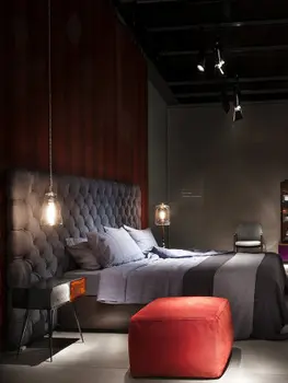 Šviesos prabangus odinis lova, Miegamojo, patraukite mygtuką matinė oda lova Villa italų lovos