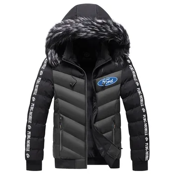 Naujas Žiemos, vilnos Tirštėti Šilti paltai Ford Automobilių Logo Spausdinimas Vata Hoody Vyrams Hoodies Vyrų Hoodies Užtrauktuką žemyn Striukė