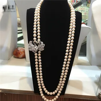 NAUJI Karšto parduoti Europos, Amerikos stilių gamtos 8-9MM balta baroko perlas karoliai bižuterijos 30inches