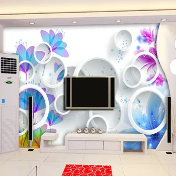 Elegantiškas Tapetai TV nustatymas sienos popierinės Gėlės ir ratas sėdi kambaryje sofa fone didelis freskomis 3d tapetai Nemokamas pristatymas