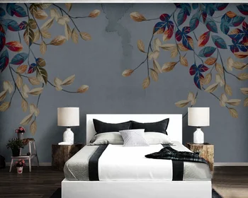 Rankomis dažyti abstrakčiai lapai, elegantiškas, mažas, gėlo, modernaus ir paprasto fono sienos užsakymą tapetai, sienų danga