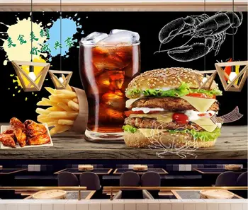 3d sienų freskomis tapetai kambarį Ranka pieštas burger greito maisto restoranas namų dekoro foto tapetai, sienų ir 3 d