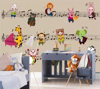 Pritaikytas didelių tapetai, 3d muzikos pastaba gyvūnų koncertas freskos cartoon vaikų kambario fone, sienų apdaila dažymas обои