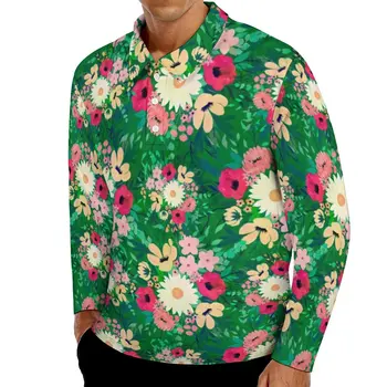 Akvarelė Daisy Spausdinti Atsitiktinis Polo Marškinėliai Spalvinga Gėlių Marškinėliai Ilgomis Rankovėmis Modelio Marškinėliai Dieną Vintage Drabužių, Negabaritinių Dovana