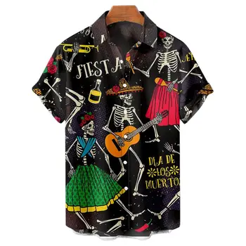 Havajų Marškinėliai Vyrams Hip-Hop Kaukolė Spausdinti Vasaros Apvalios Kaklo Trumpomis Rankovėmis Viršuje Negabaritinių Drabužių Gatvės Populiarus Juokingi Shirt Mens