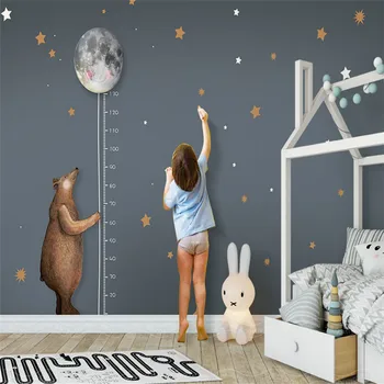 custom foto tapetai aukštos kokybės neaustinių Šiaurės paprasta animacinių filmų lokys mėnulis matavimo aukštis vaikų kambario sienos fone