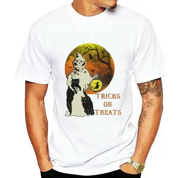 Apgauti ar Gydyti Helovinas Vaiduoklis ir Juodosios Katės Trumpas Rankovėmis Unisex Marškinėliai vyrams marškinėliai